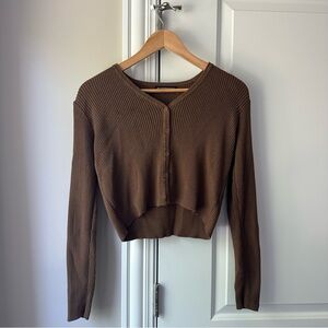 Brandy Melville Chocolate Button-Down Ribbed Top
